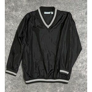 Vintage Premier International Pullover Windbreaker Men’s XL Black Nylon V-Neck
